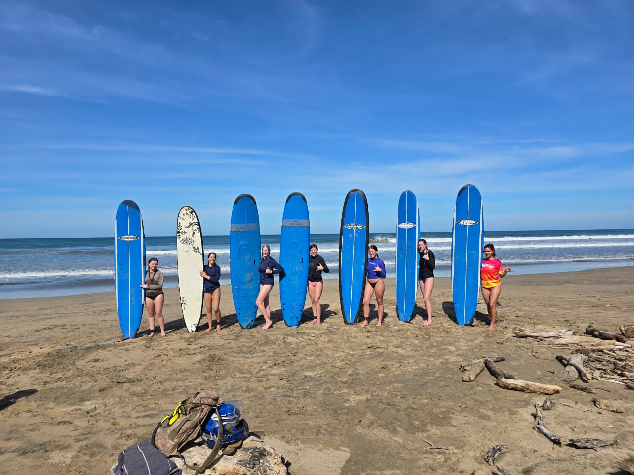 Surf lesson group on Playa Grande